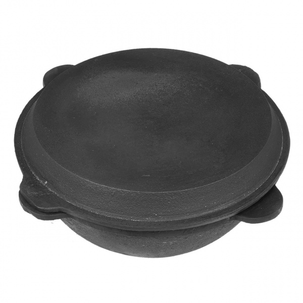 Казан узбекский чугунный 10л круглое дно с крышкой-сковородой